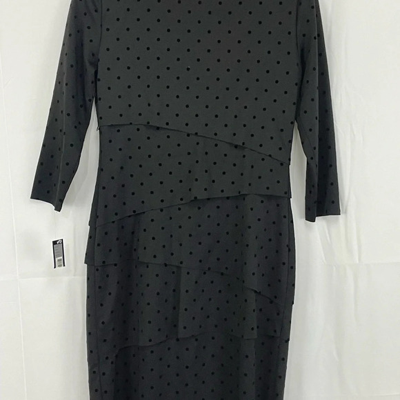 NWT $148 Tahari Women's Black Polka Dot Layered Dress Size 4 - Picture 6 of 8